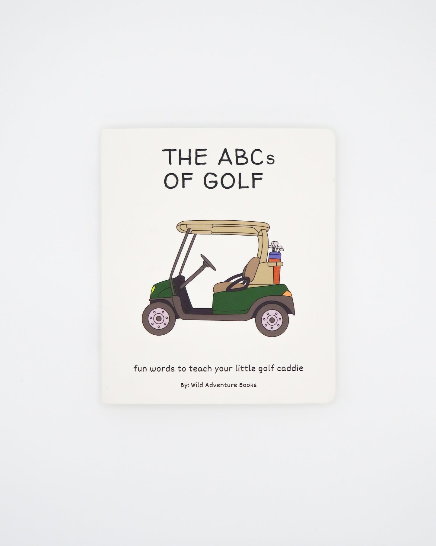 Book cover of 'The ABCs of Golf' with a golf cart illustration on a white background