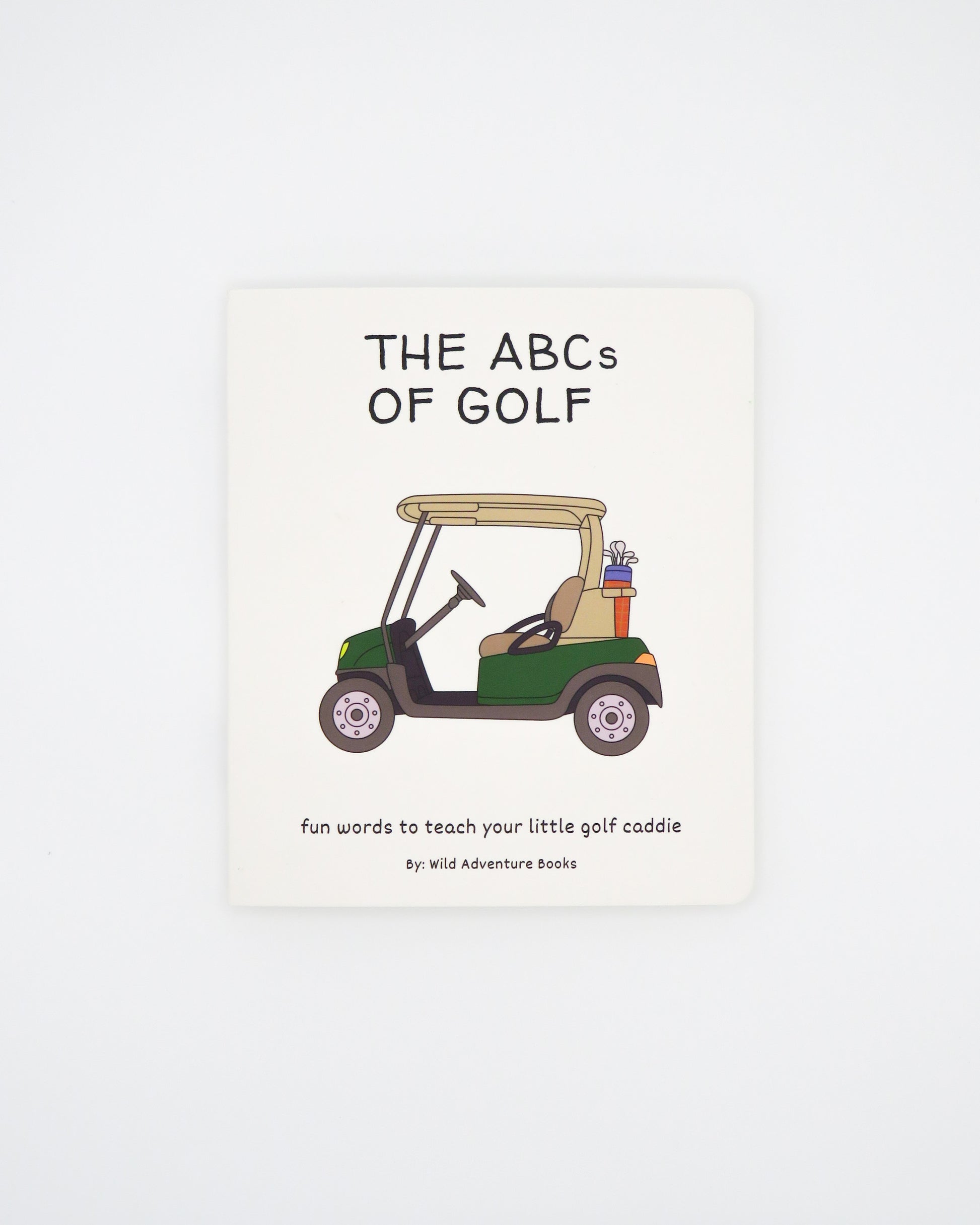 Book cover of 'The ABCs of Golf' with a golf cart illustration on a white background